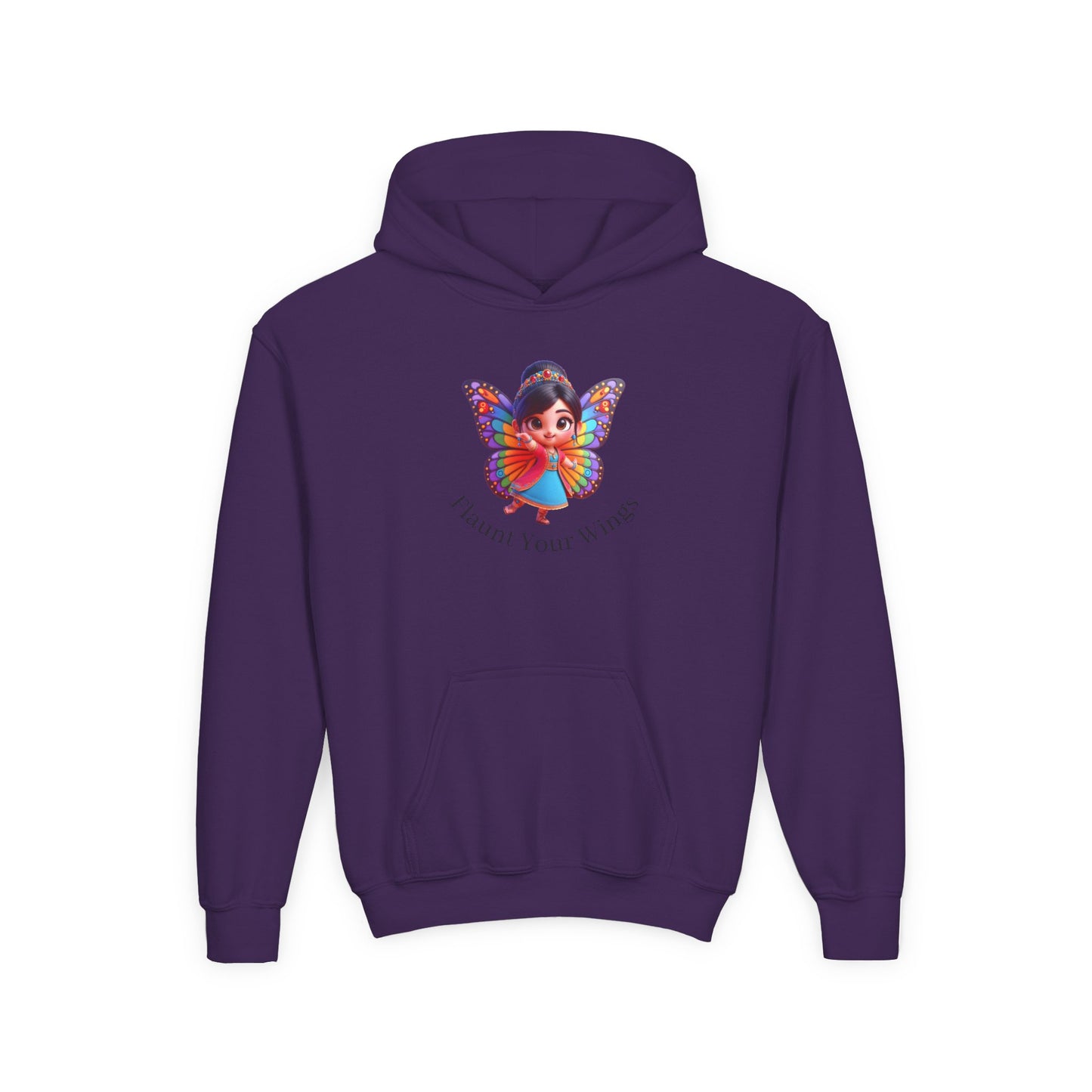 Inspirational Youth Hoodie - "Flaunt Your Wings", Cozy Sweatshirt, Gift for Teens, Motivational Apparel, Butterfly Design