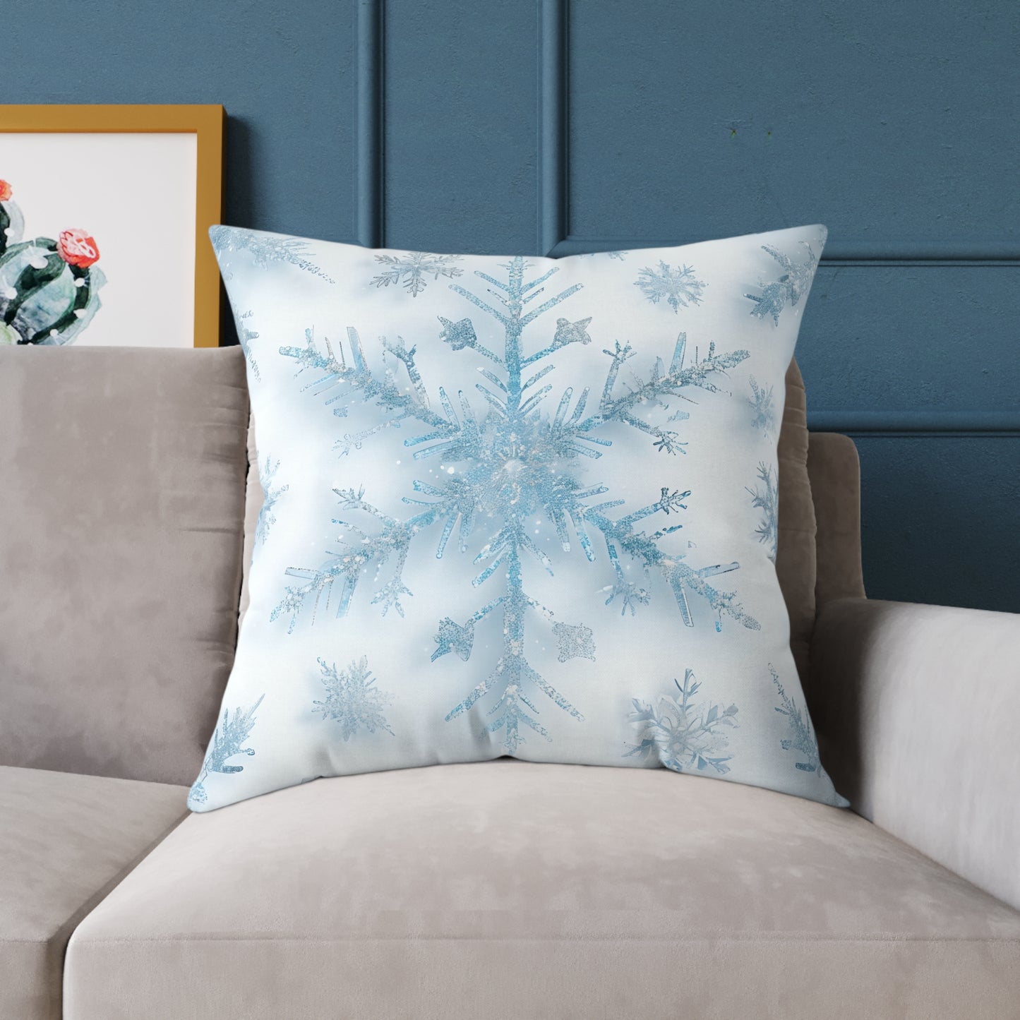 Snowflake Square Poly Canvas Pillow | Cozy Winter Decor, Holiday Gift, Home Accent, Relaxation Decor, Seasonal Cushion