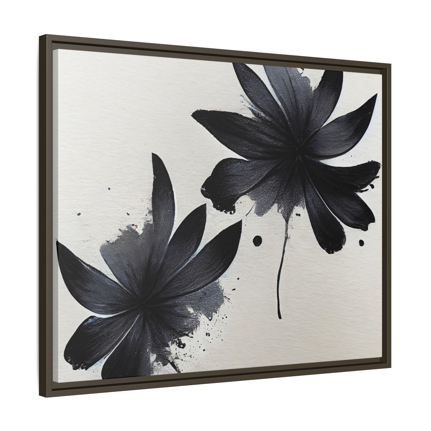 Framed Black Floral Matte Canvas Wall Art — Monochrome Botanical Print
