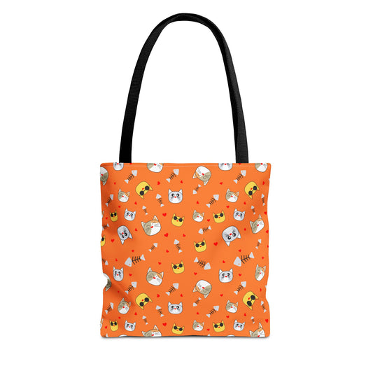 Cute Cat Pattern Tote Bag, Fun Shopping Bag, Gift for Cat Lovers, Halloween Decor, Reusable Everyday Tote