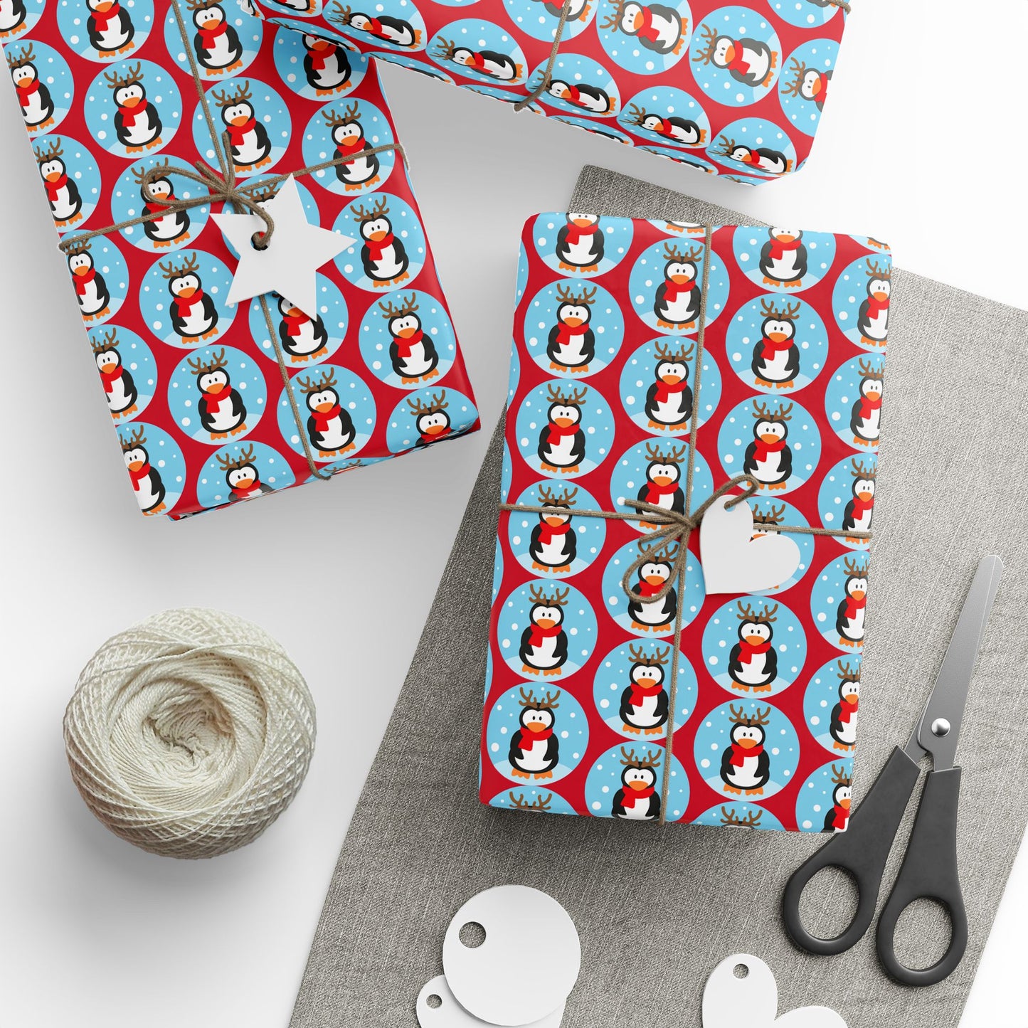 Wrapping Paper Roll — Festive Penguin Pattern Holiday Gift Wrap