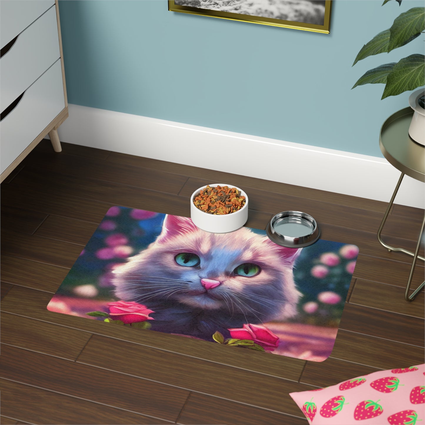 Floral Cat Pet Food Mat (12x18) — Cute Kitten Feeding Mat