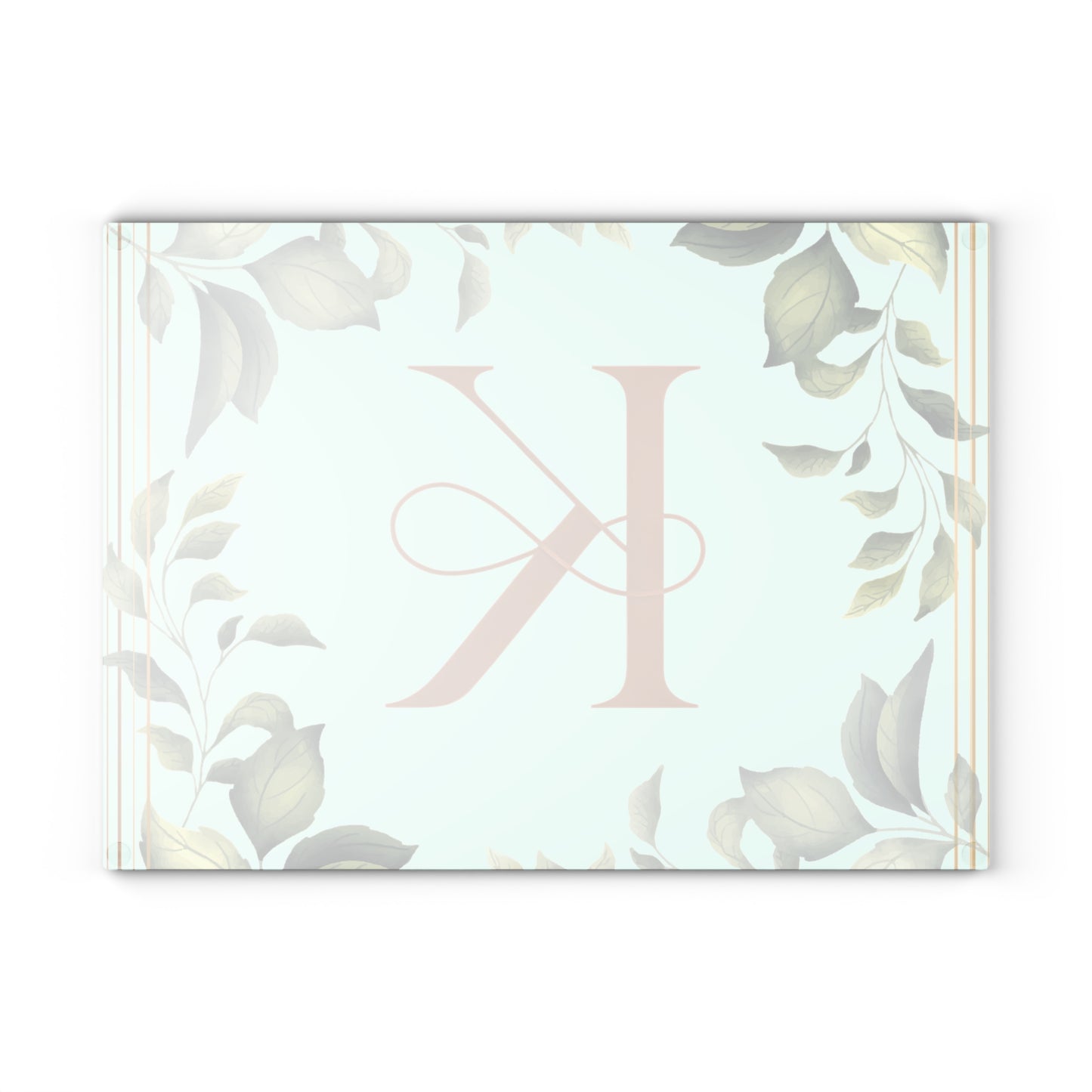 Monogram K Glass Cutting Board — Botanical Greenery Initial Kitchen Serving Board