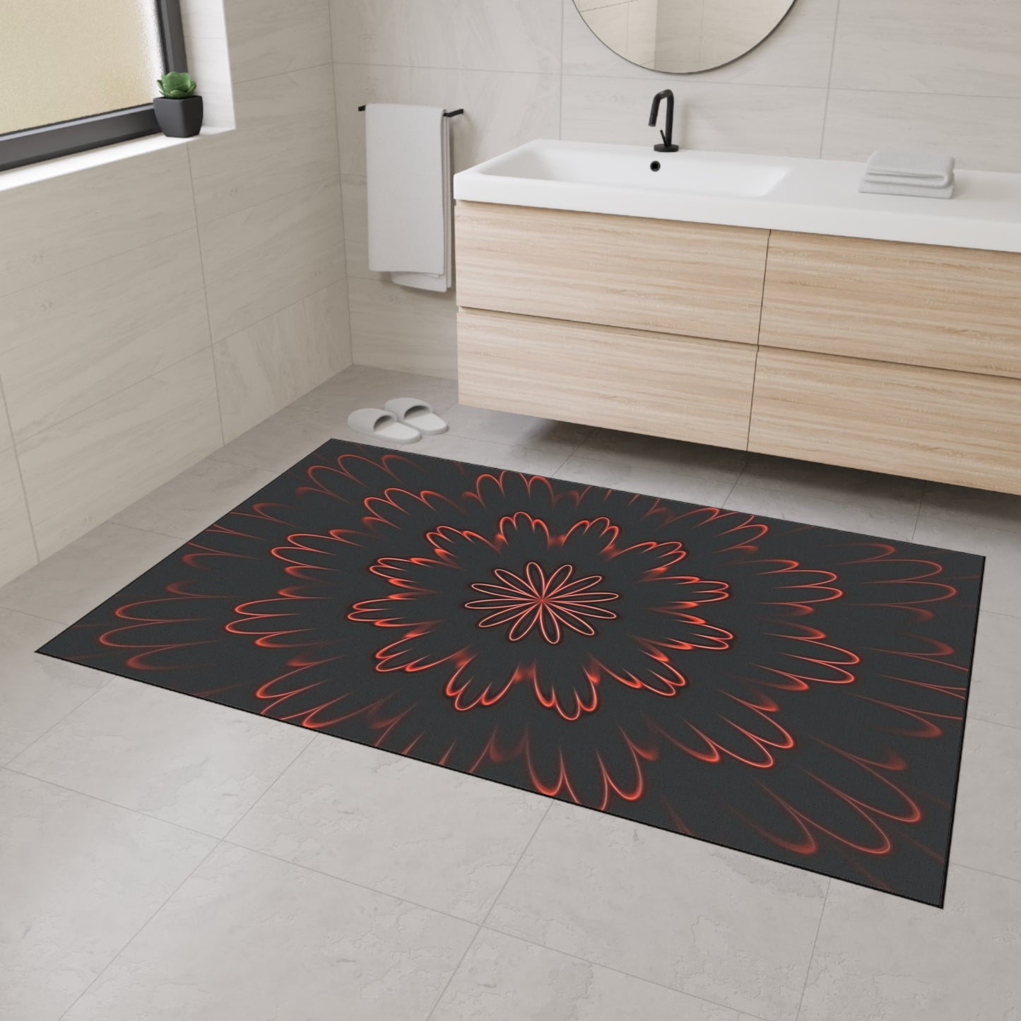 Floral Mandala Heavy Duty Floor Mat — Dark Red Radiant Entry Rug