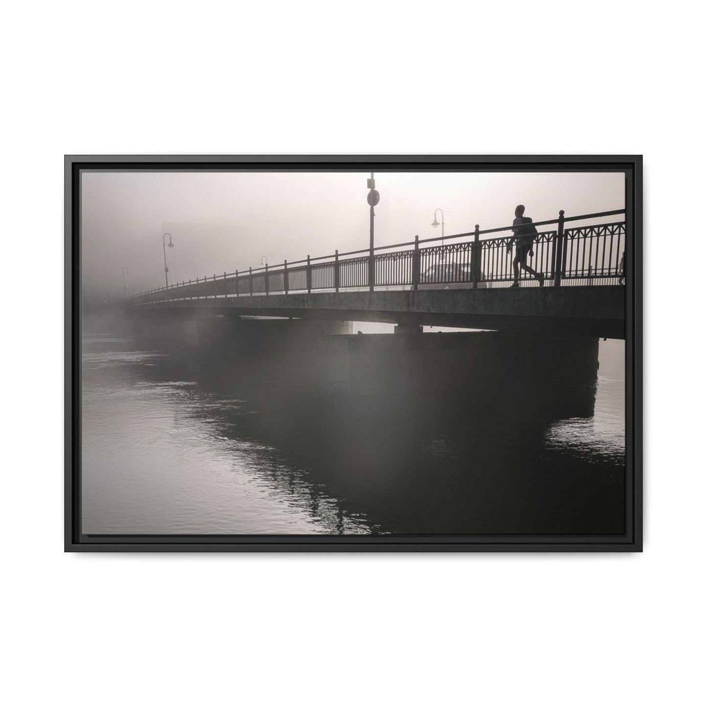 Framed Matte Canvas - Foggy Bridge Black & White Photography