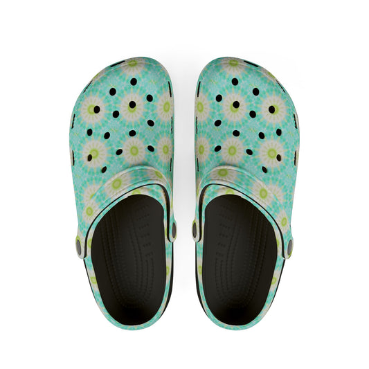 Aqua Daisy EVA Foam Clogs — Lightweight Floral Garden Shoes