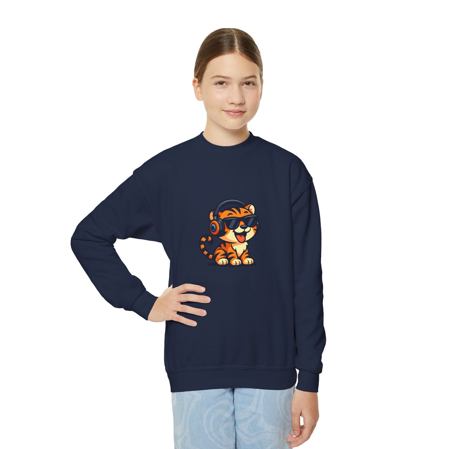 Cool Tiger Youth Crewneck Sweatshirt, Cute Animal Apparel, Teen Style, Gift for Kids, Casual Wear