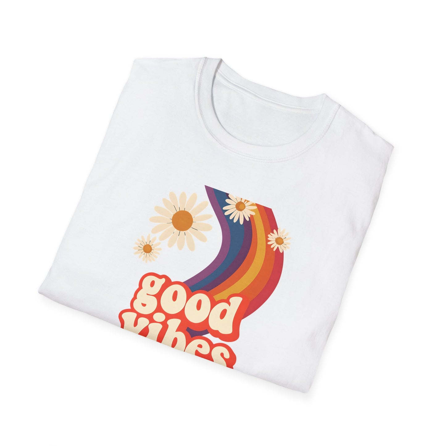Good Vibes Unisex Softstyle T-Shirt, Retro Sunshine Tee, Positive Energy Shirt, Festival Apparel, Gift for Friends