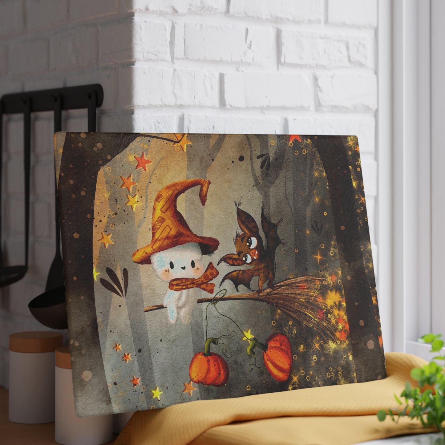 Whimsical Halloween Glass Cutting Board - Perfect for Fall Decor, Kitchen Gift, Trick or Treat, Pumpkin Lover, Halloween Party Supplies