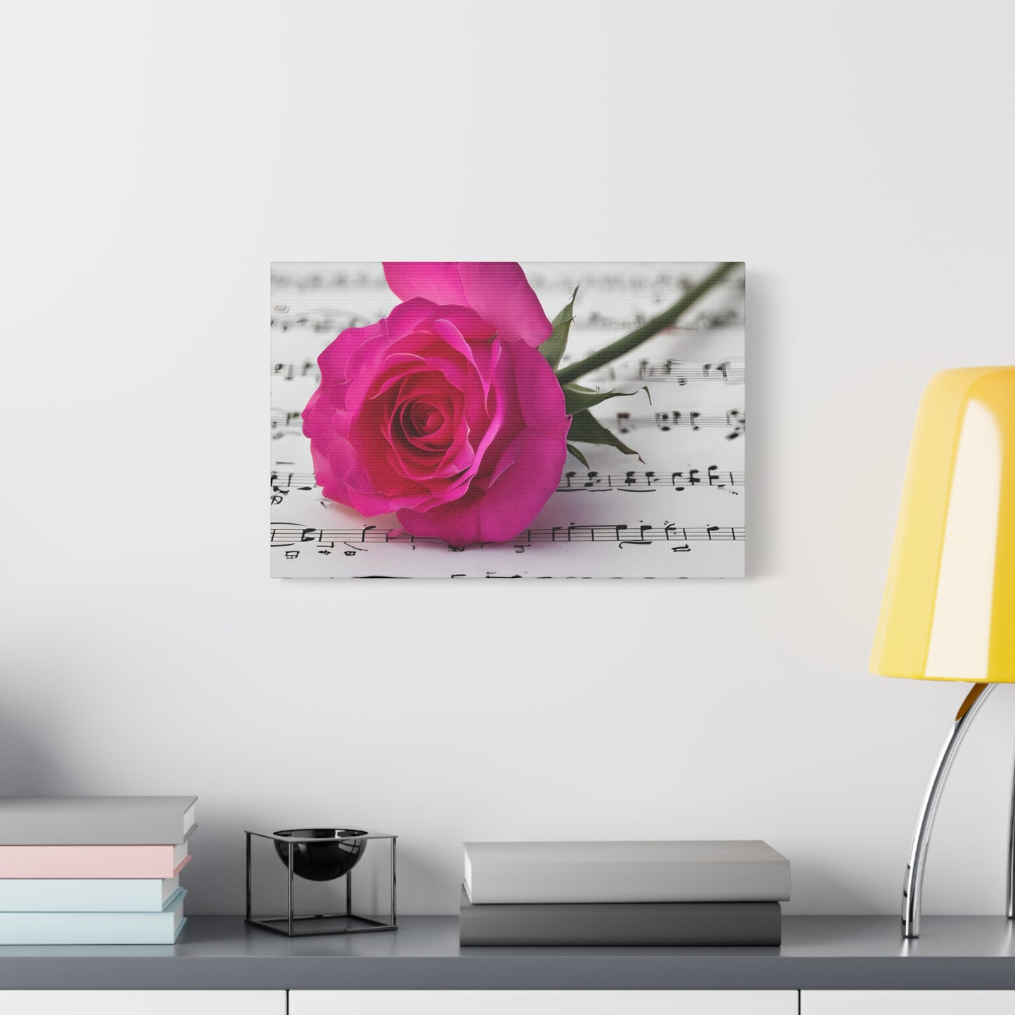 Stretched Canvas Art Print, Classic Rose on Sheet Music, Floral Wall Decor, Home Decoration, Gift for Music Lovers