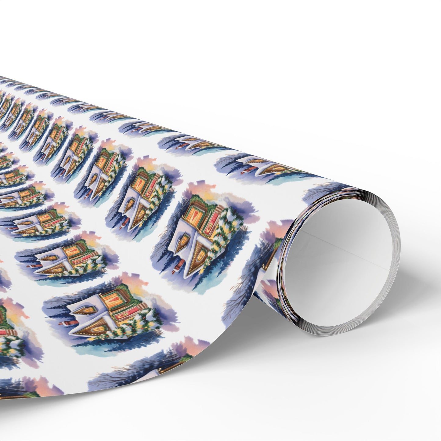 Wrapping Paper — Festive Village House Pattern Gift Wrap (Holiday & Christmas)