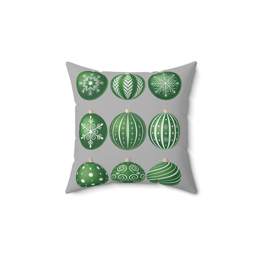 Christmas Ornament Pillow, Cozy Holiday Decor, Winter Home Accent, Gift for Christmas Lovers, Green and Gray Pillow