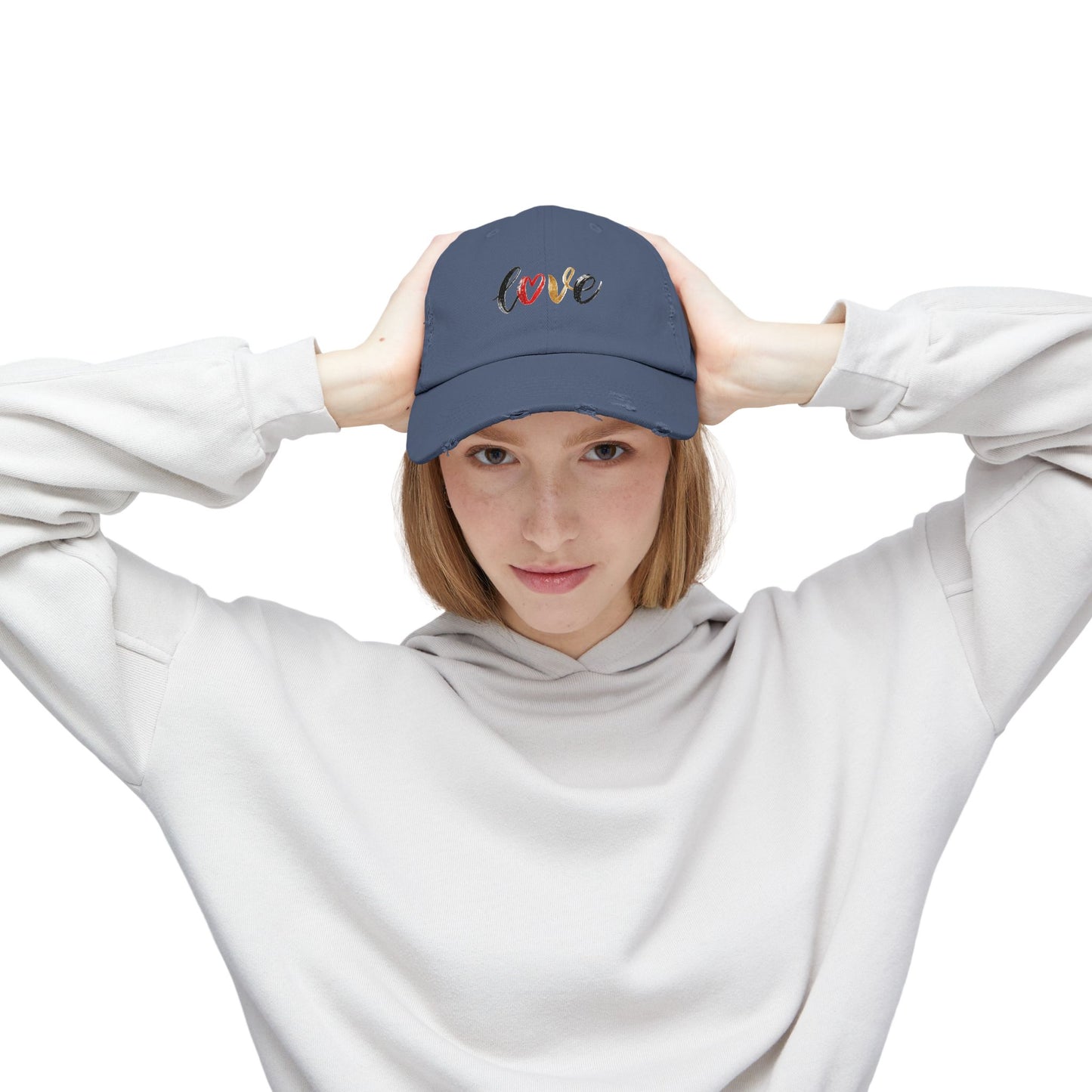 Distressed Love Cap - Casual Unisex Hat for Everyday Wear, Gift for Her, Summer Accessory, Trendy Streetwear, Distressed Cap