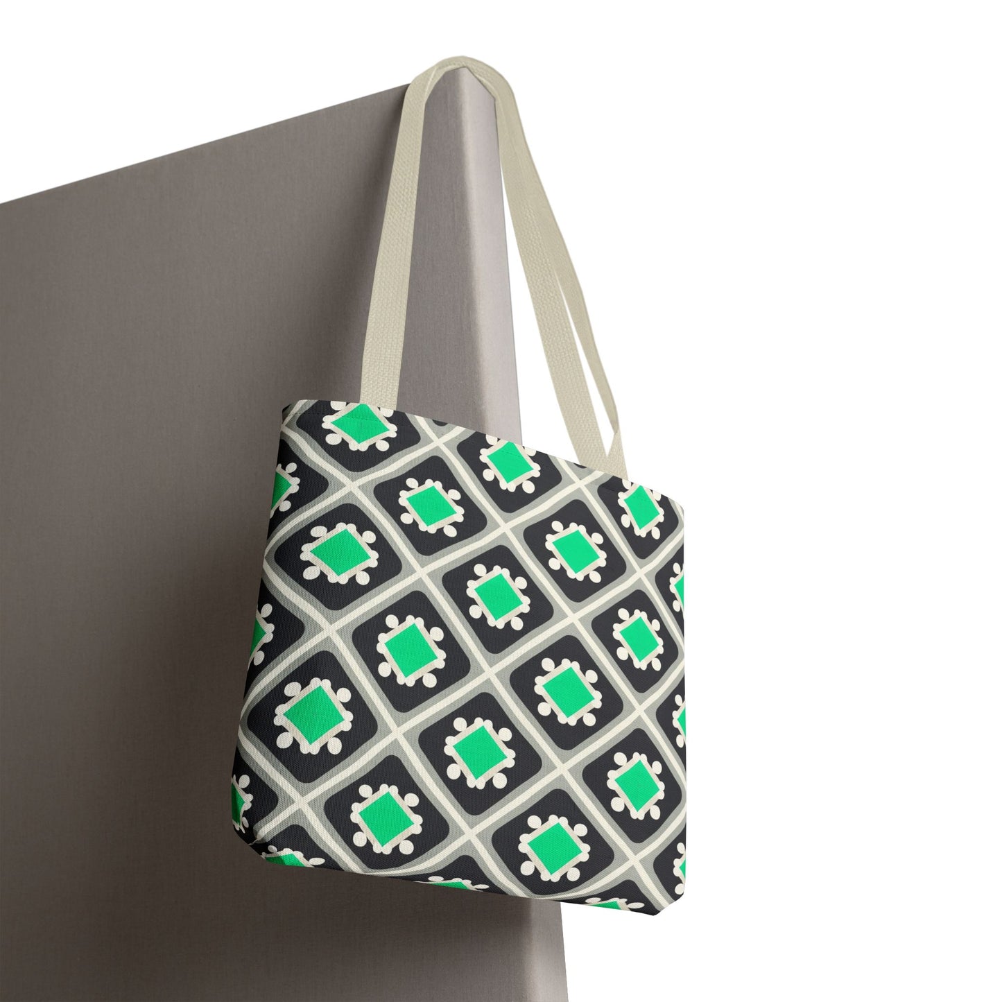 Geometric Mint Tile Tote Bag — Patterned All-Over-Print Shopper