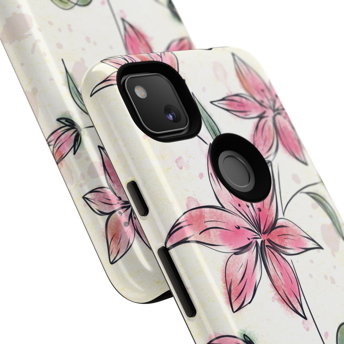 Floral Phone Case with Elegant Pink Lilies, Cute Floral Accessories, Phone Protection, Gift for Her, Stylish Cell Phone Cover