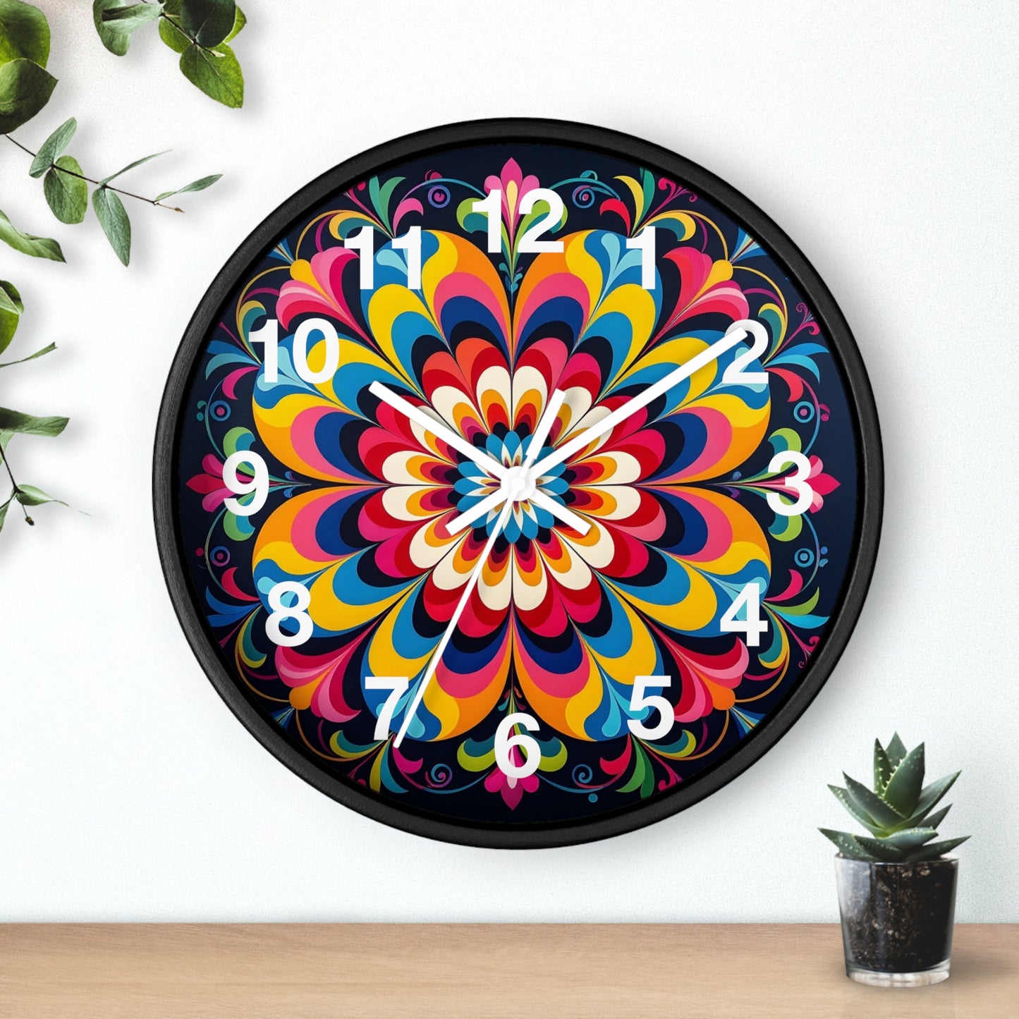 Colorburst Mandala Wall Clock — Vibrant Retro Boho Home Decor