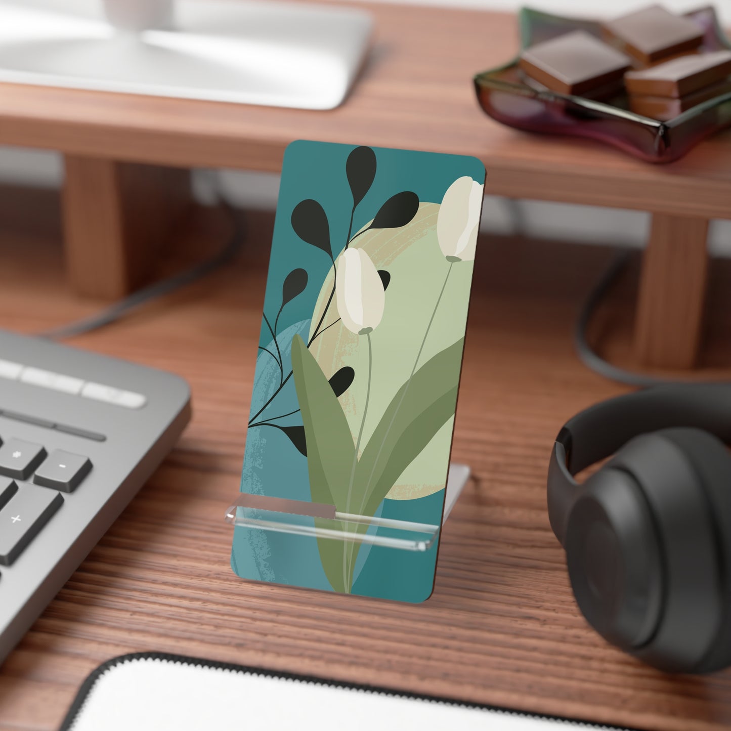 Decorative Phone Stand, Floral Smartphone Holder, Modern Desk Accessory, Gift for Tech Lovers, Home Office Decor, Functional Desk Organizer