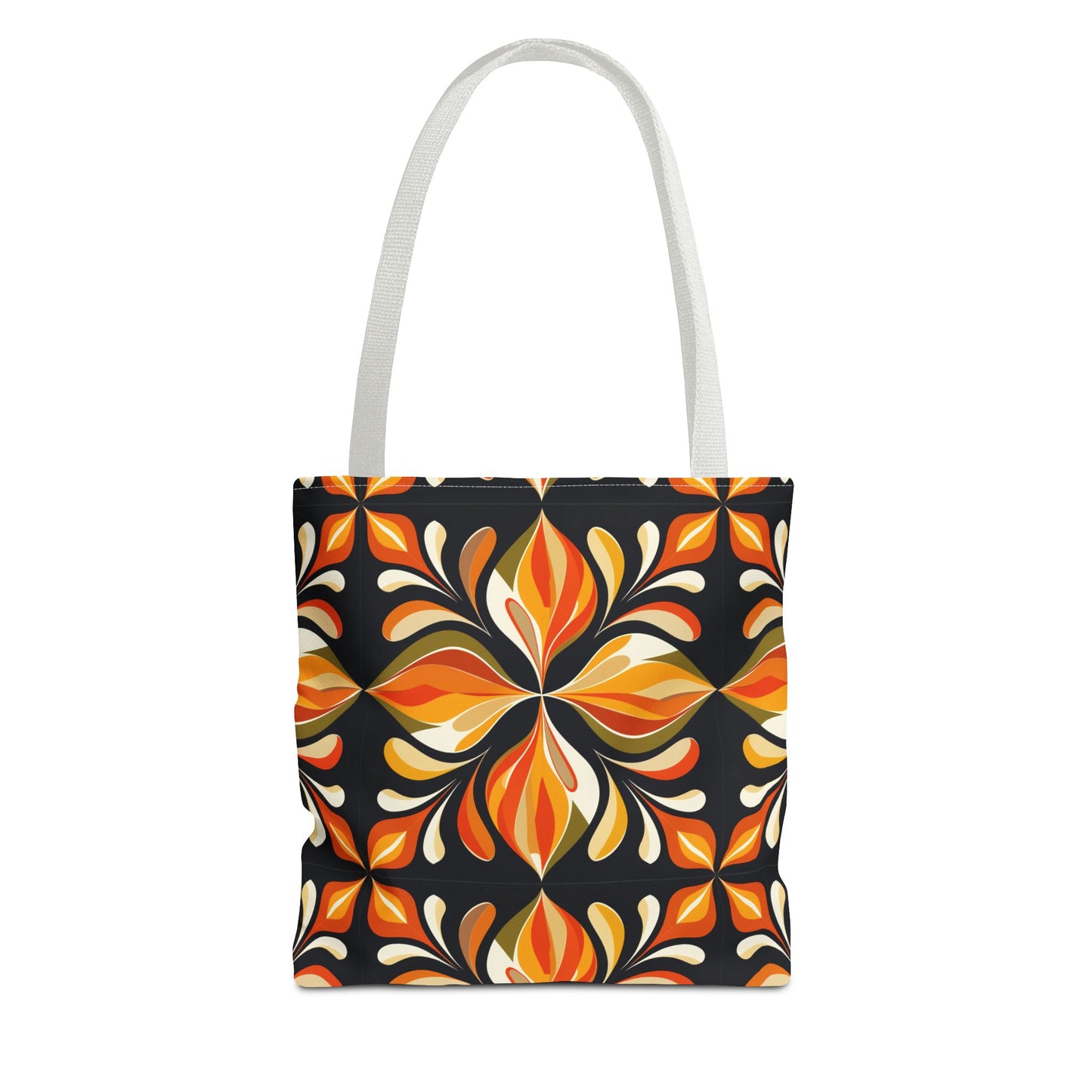 Retro Floral Tote Bag — Orange & Black Boho Pattern