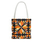 Retro Floral Tote Bag — Orange & Black Boho Pattern