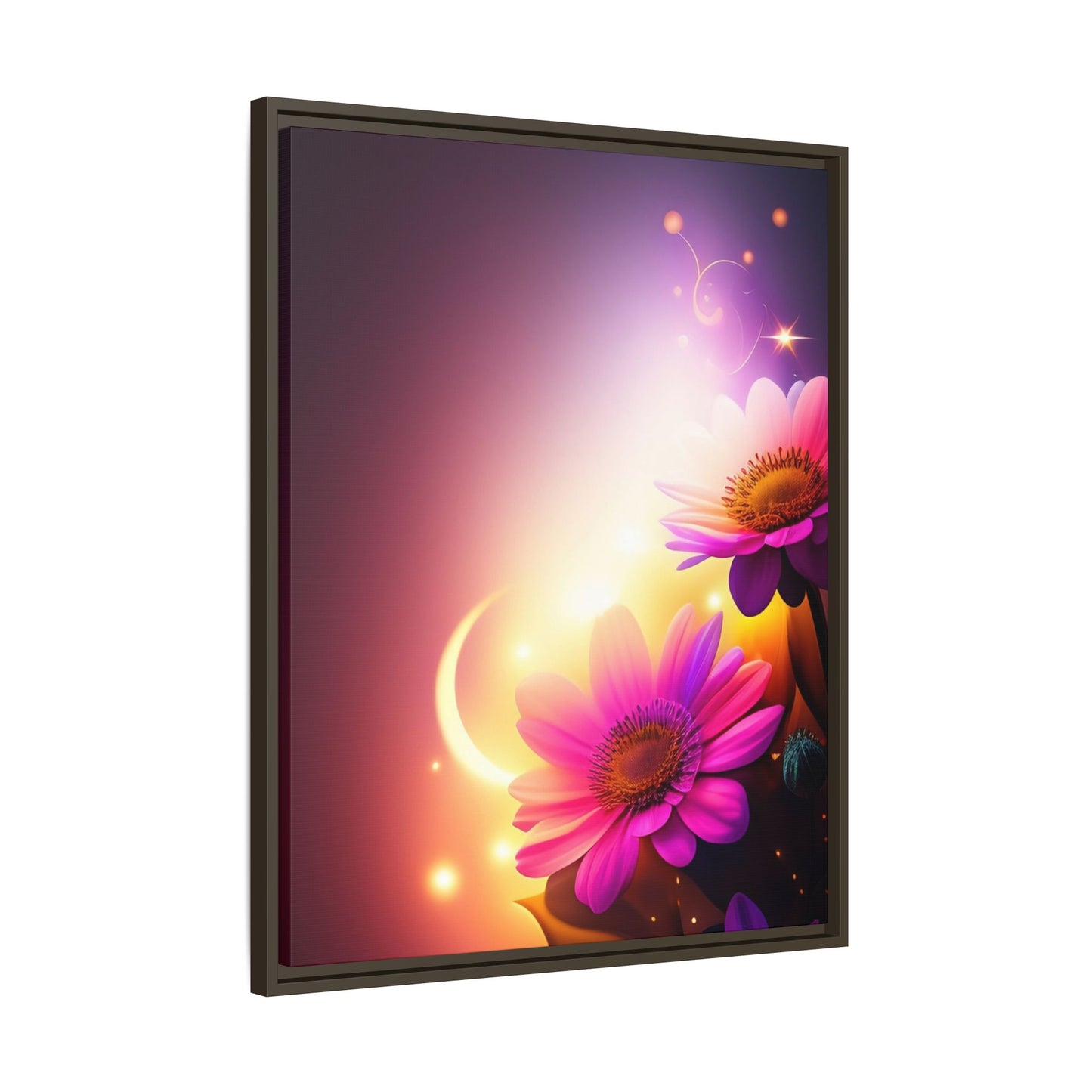 Framed Floral Canvas Art — Pink Daisies Sunset Wall Print