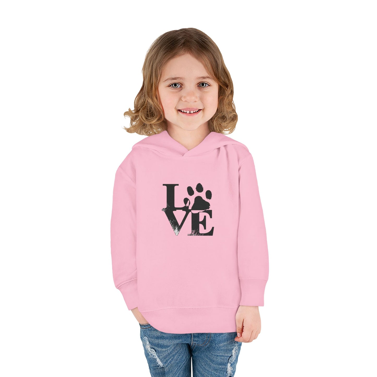 Paw Print Love Toddler Fleece Hoodie, Cute Kids Sweatshirt, Animal Lover Gift, Pet Lover Apparel, Cozy Toddler Hoodie