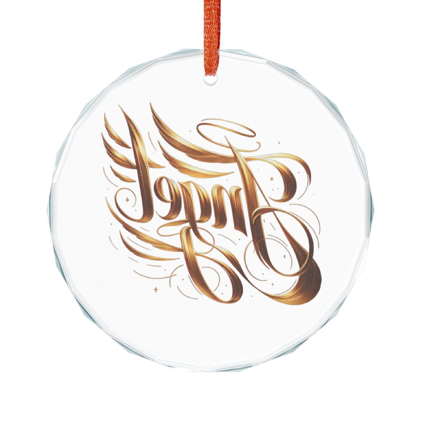 Crystal Heart Ornament — Gold 'Angel' Calligraphy Keepsake