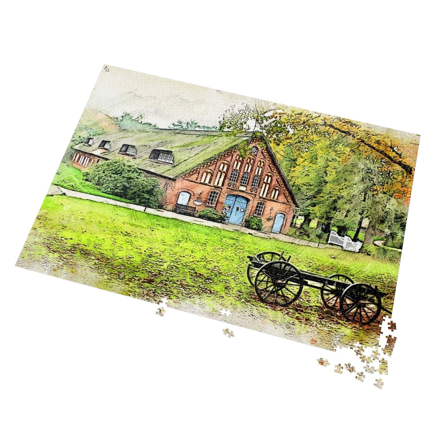 Rustic Scene Jigsaw Puzzle, Cozy Family Game, Art Puzzle with Tin, Nature Lover Gift, Home Décor Puzzle