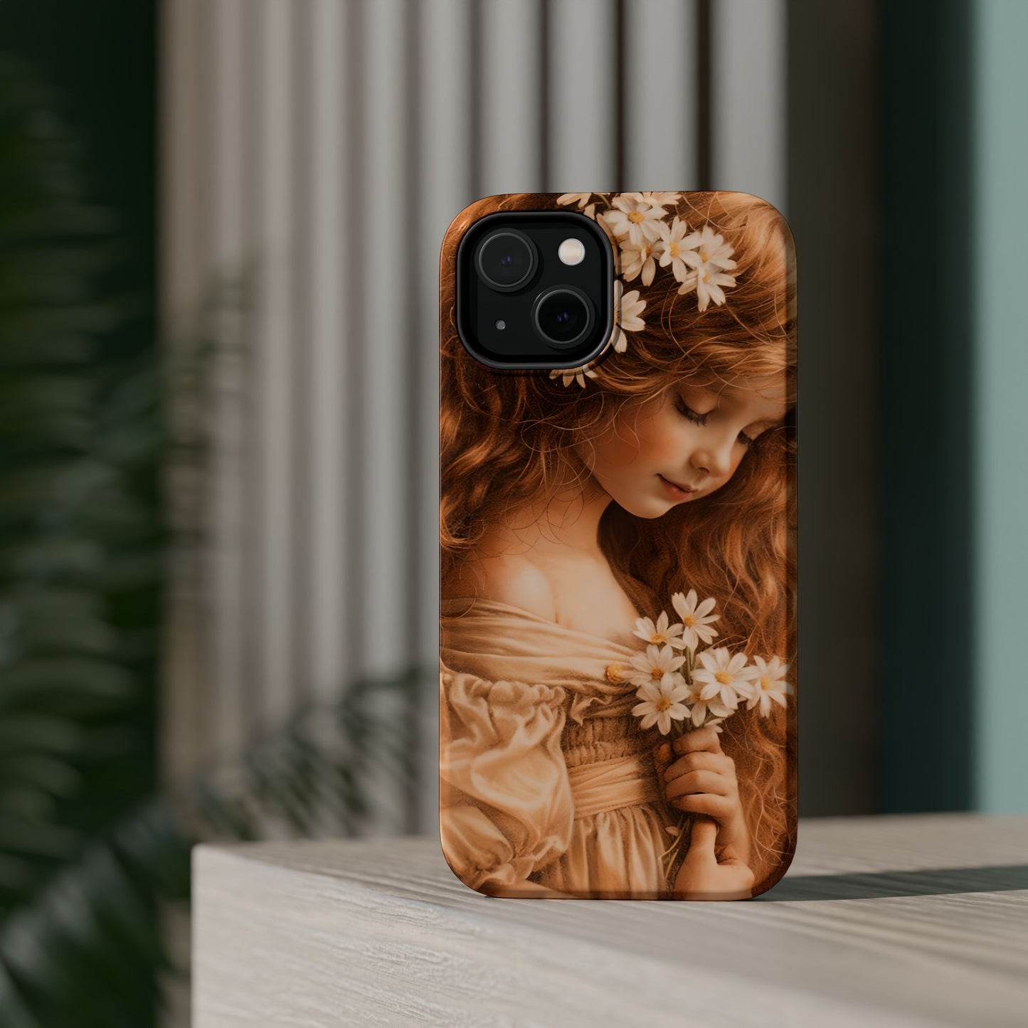 Vintage Floral Girl Magnetic Impact Phone Case — Protective iPhone Cover with Sepia Art