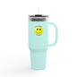 Happy Face Insulated Travel Mug | 40oz, Summer Vibes, Gift for Coffee Lovers, Home Office Essential, Brighten Your Day