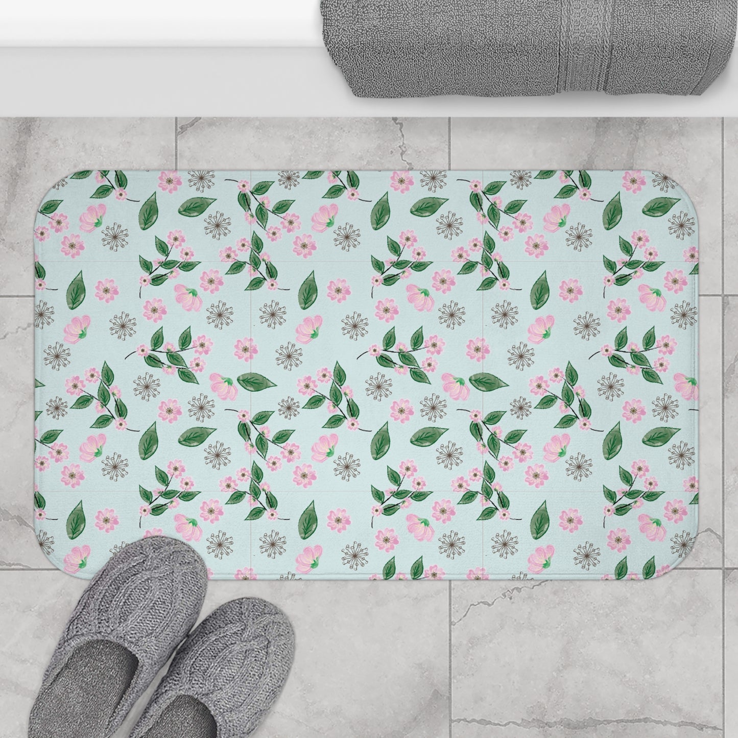 Floral Bath Mat - Soft Home Decor, Bathroom Accessory, Flower Design, Spring Vibes, Gift for Her, Mat for Yoga