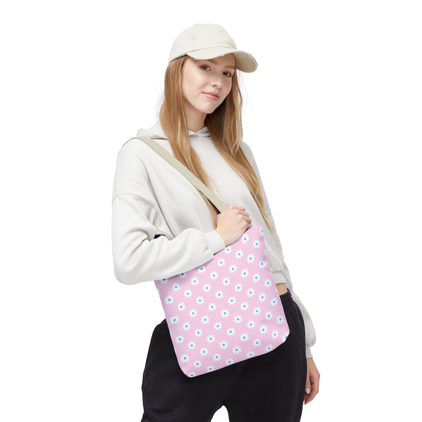 Pink Daisy Pattern Tote Bag — Floral Everyday Canvas Shopper