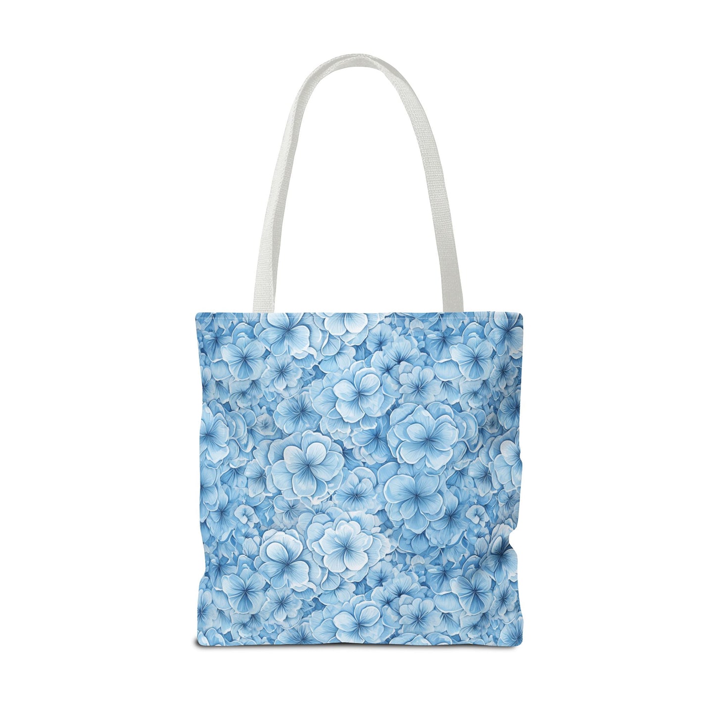 Blue Watercolor Floral Tote Bag — Reusable Flower Pattern Shopper