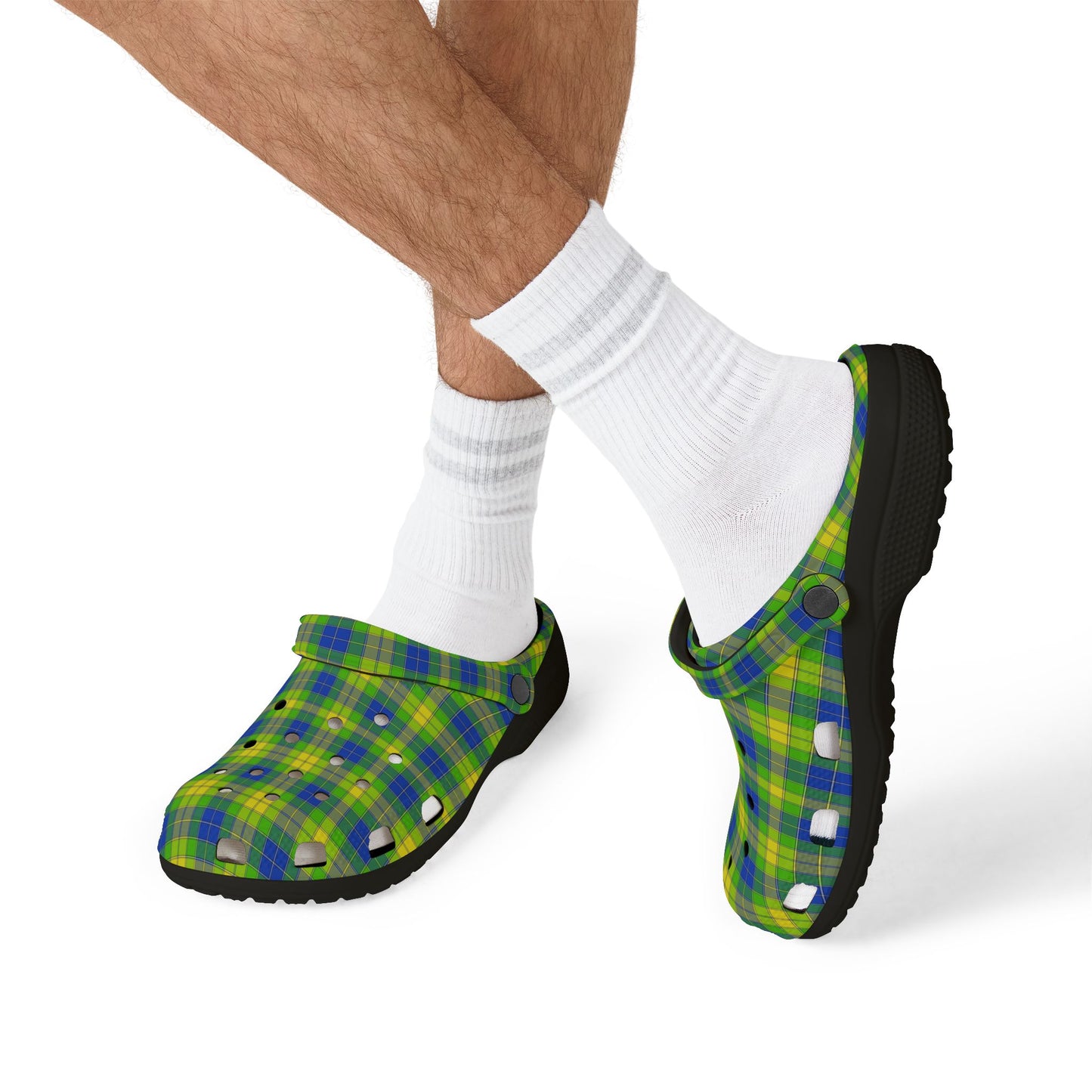 Plaid Green & Blue EVA Foam Clogs — Lightweight Garden & Beach Shoes