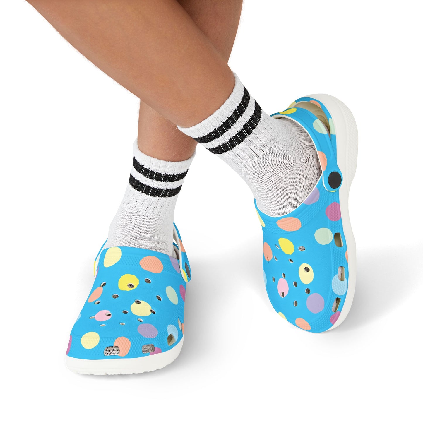 Kids Blue Polka Dot EVA Foam Clogs – Colorful Bubble Print Slip-On Shoes