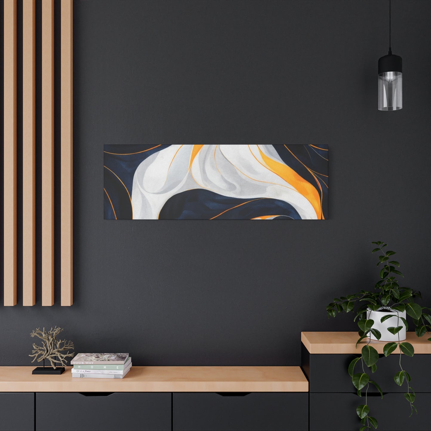 Abstract Navy & Gold Swirl Matte Canvas Wall Art