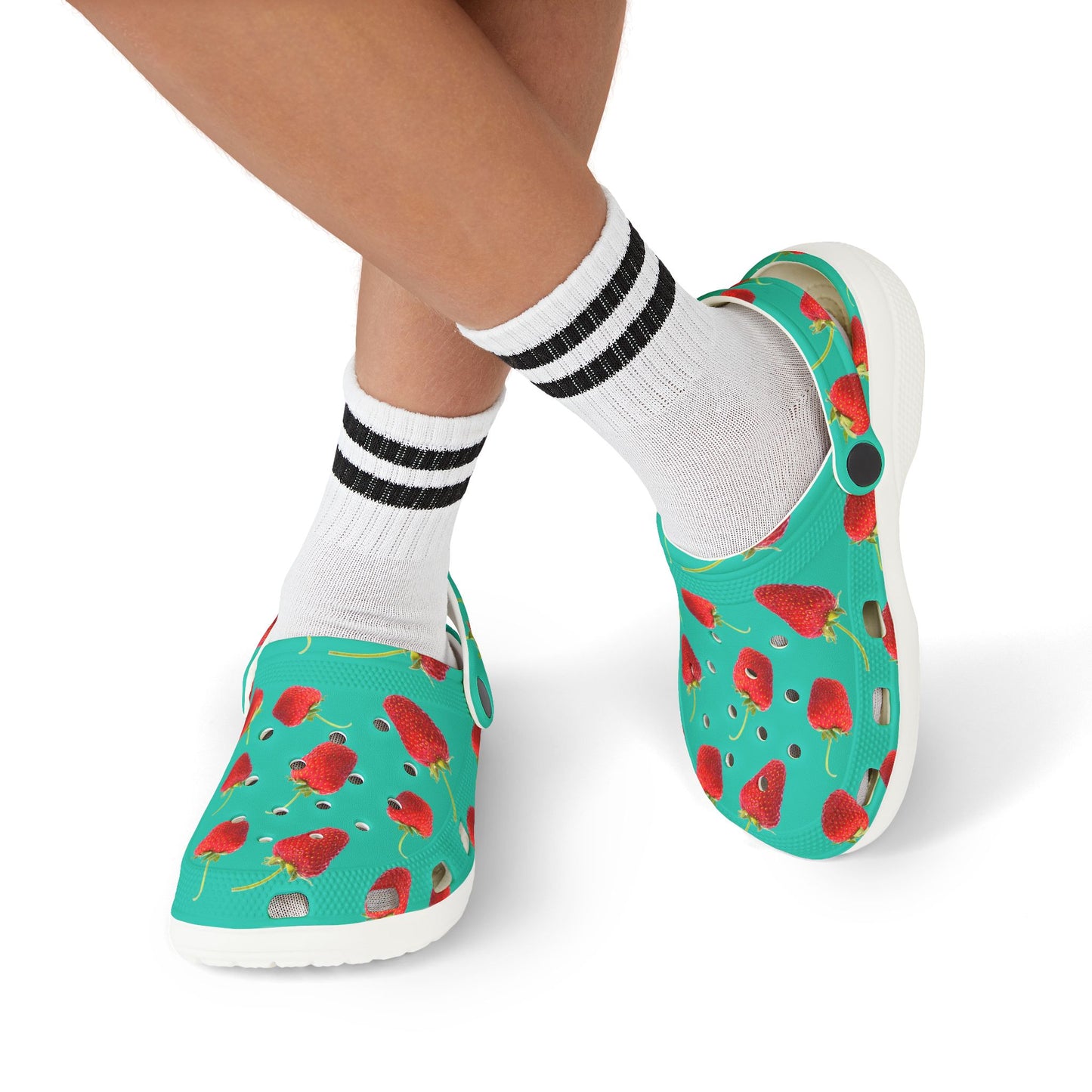 Strawberry Print Kid's EVA Foam Clogs, Fun Summer Footwear, Playful Garden Clogs, Kids Summer Shoes, Cute Outdoor Sandals