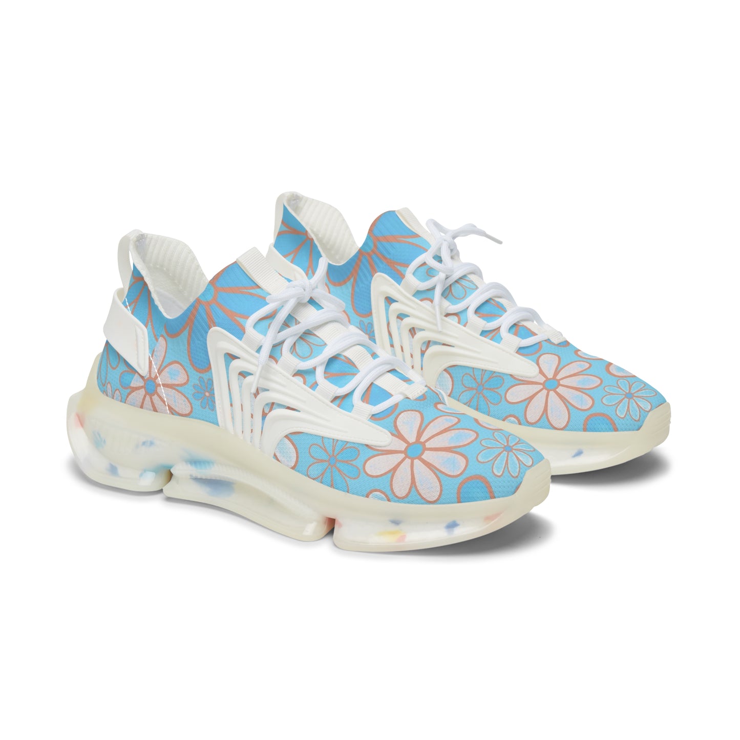 Women's Floral Mesh Sneakers, Trendy Athletic Shoes, Comfortable Running Sneakers, Floral Print Sneakers, Spring Fashion Shoes