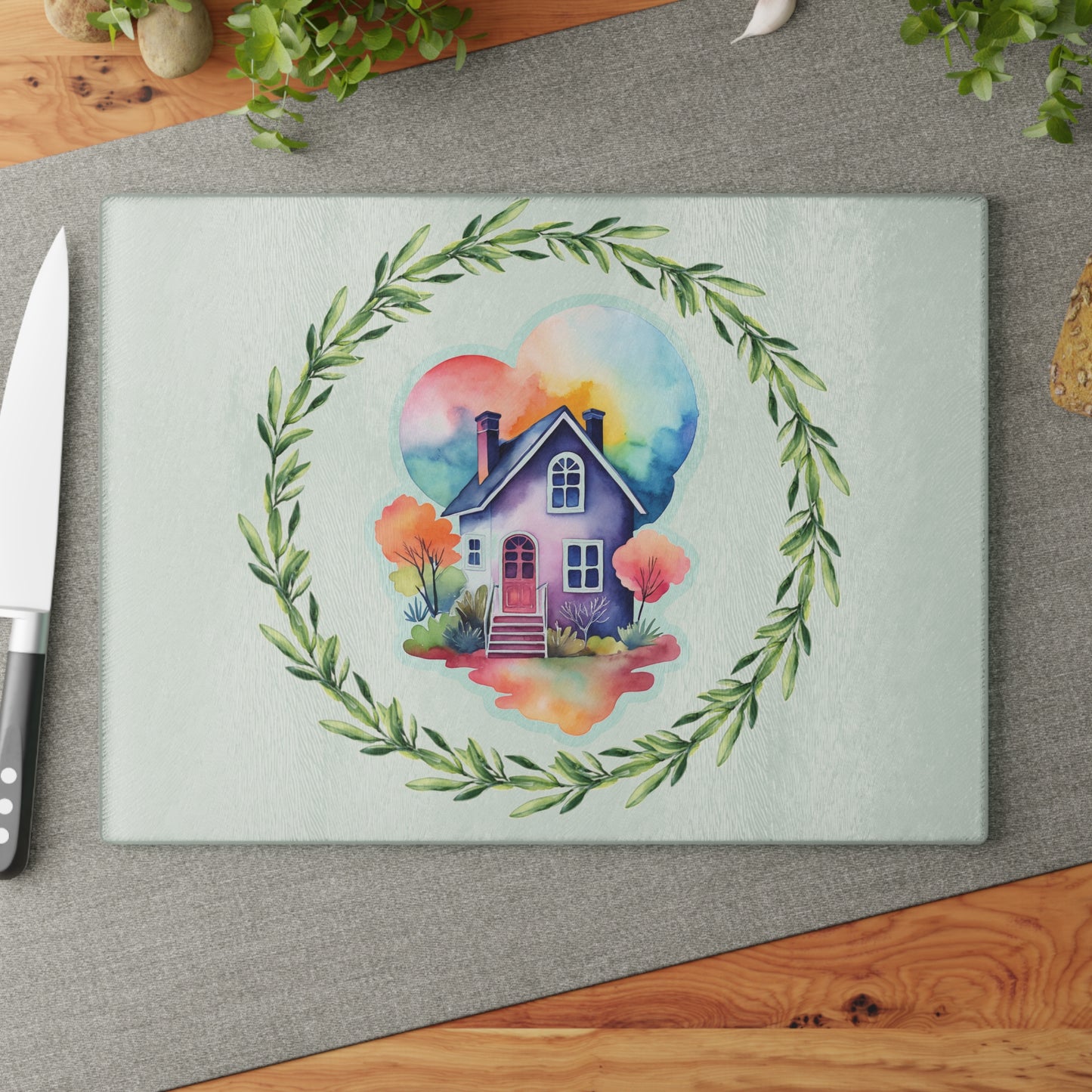 Charming Home-themed Glass Cutting Board - Kitchen Decor, Housewarming Gift, Unique Culinary Gift, Functional Art, Family Kitchen Essentials