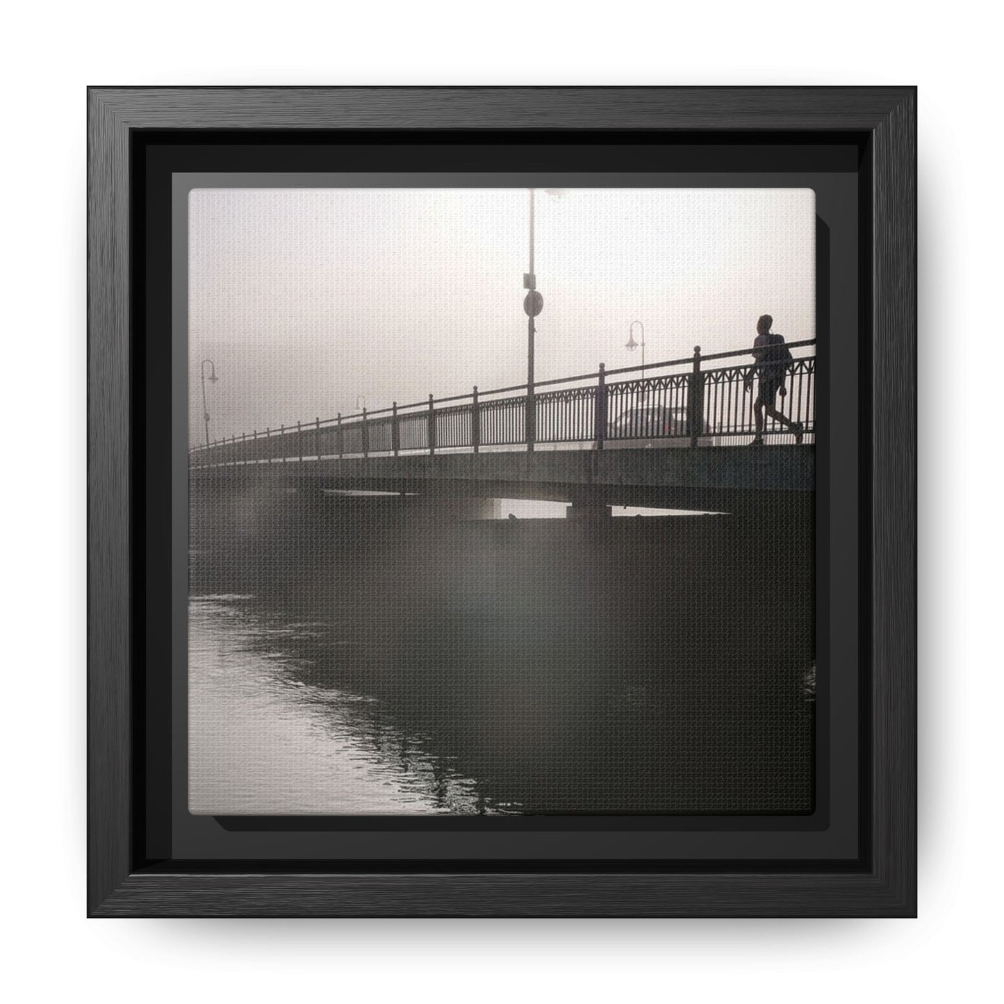 Framed Matte Canvas - Foggy Bridge Black & White Photography