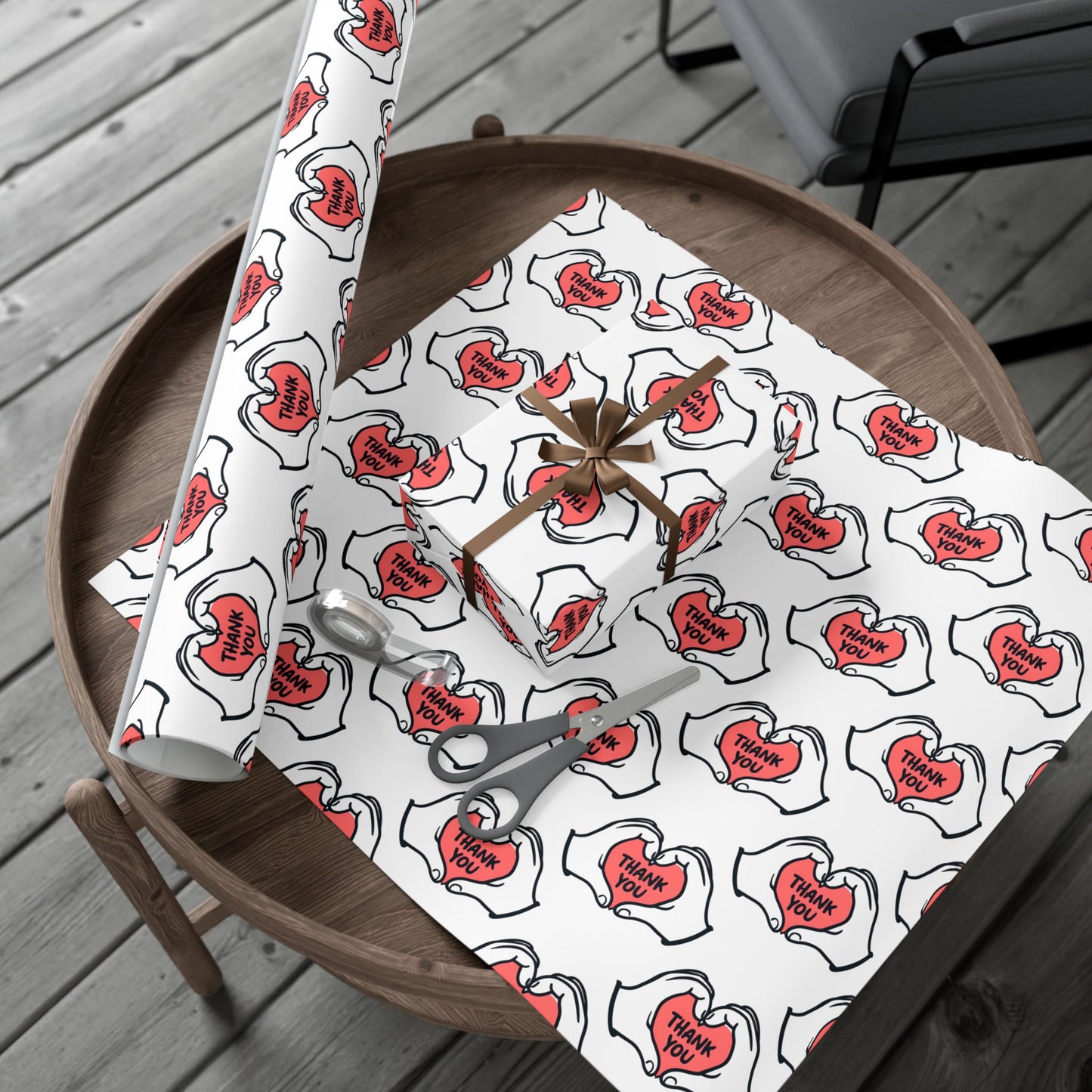Gift Wrap — 'Thank You' Heart Hands Pattern Wrapping Paper