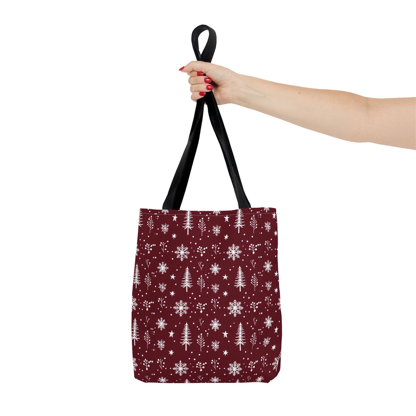 Christmas Snowflake Tote Bag – Burgundy Holiday Patterned Carryall