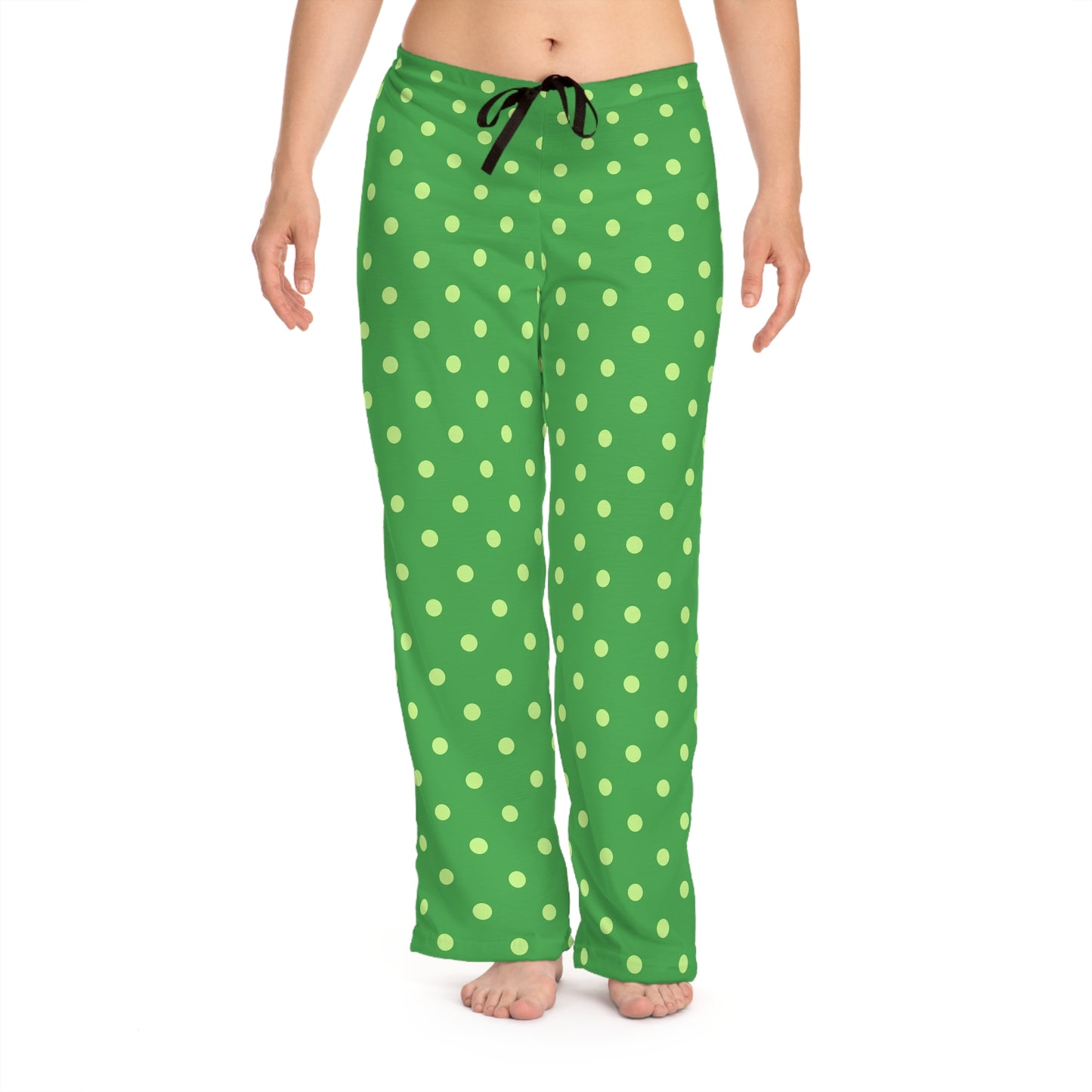 Bright Green Polka Dot Pajama Pants for Women, Cozy Lounge Wear