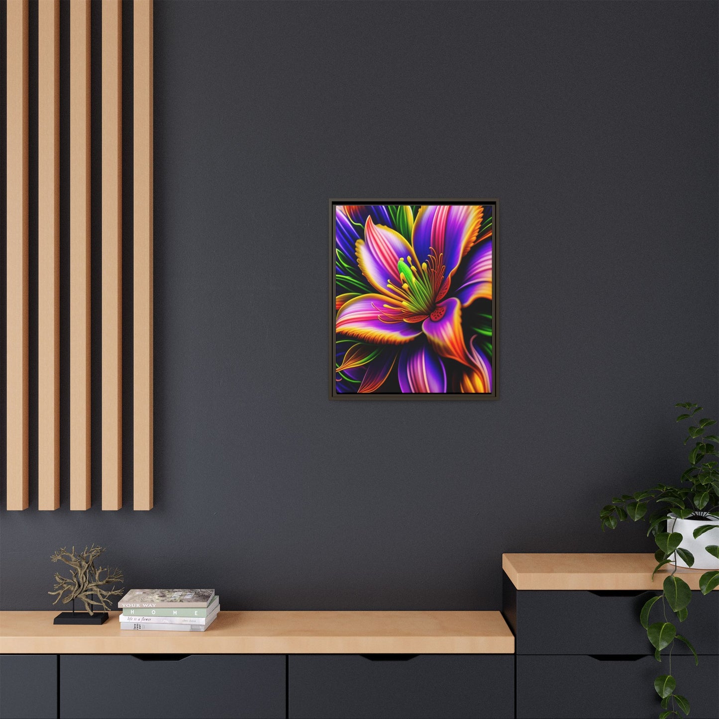 Vibrant Neon Floral Matte Canvas Print — Framed Wall Art