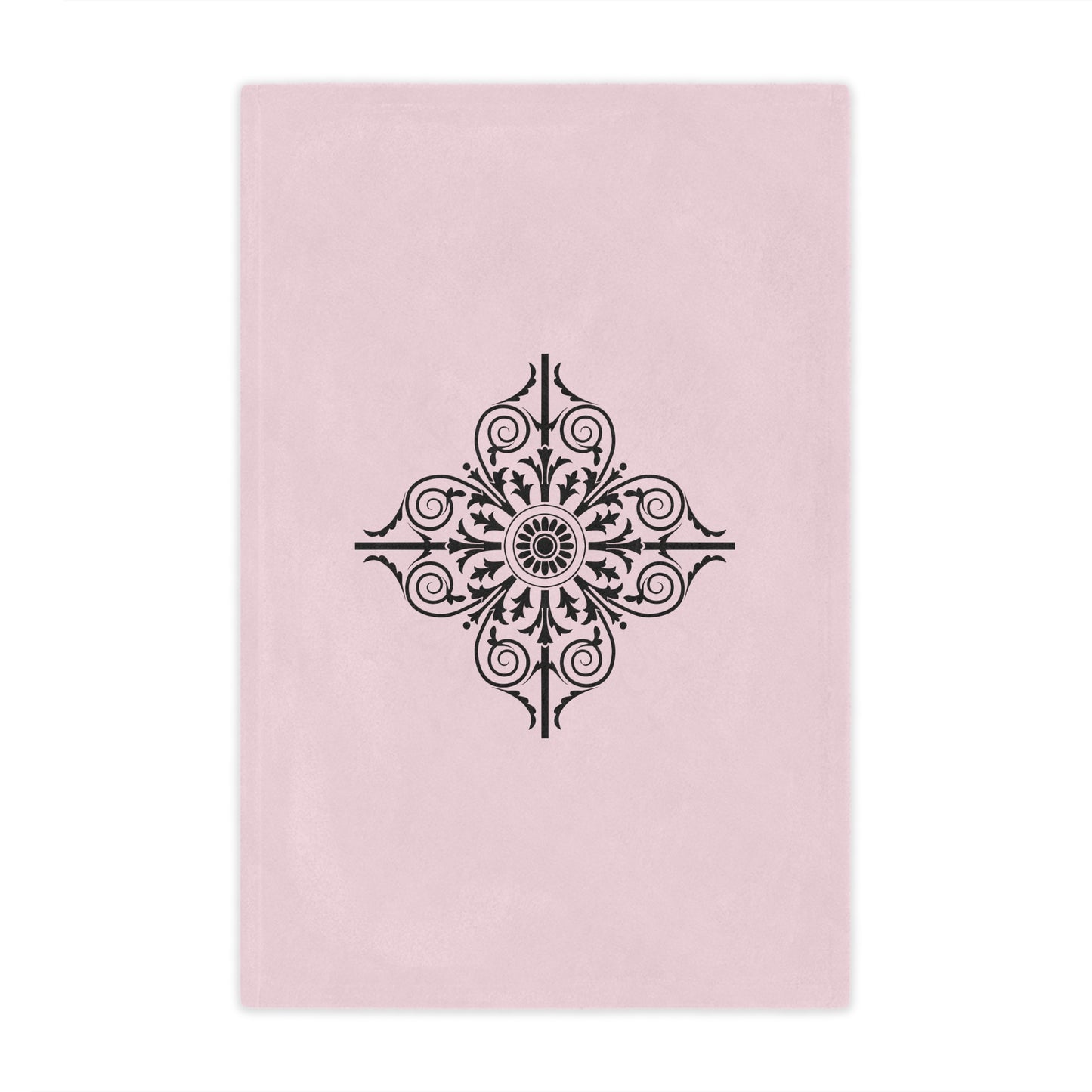 Pink Minky Blanket with Black Ornate Medallion – Decorative Cozy Throw