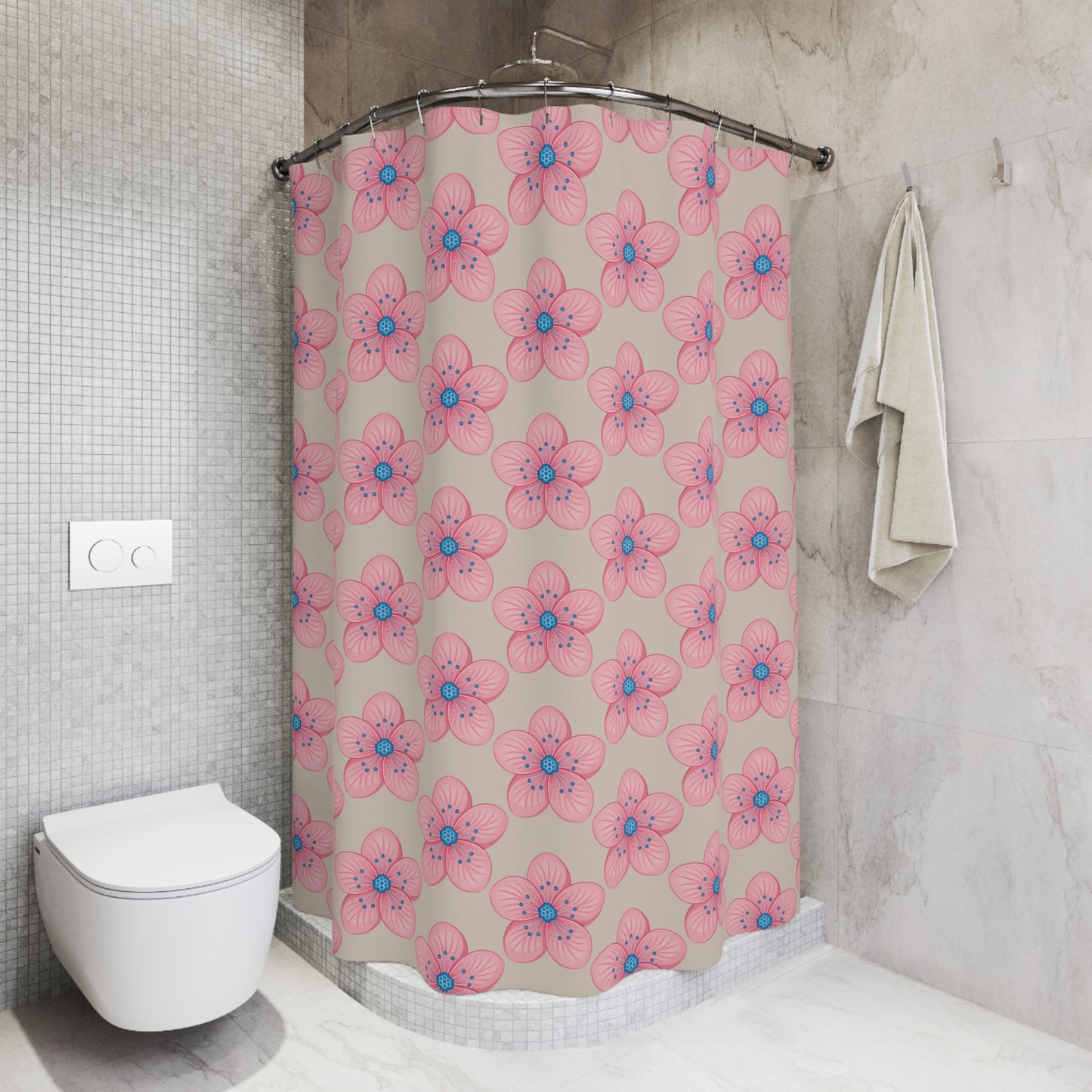Floral Print Shower Curtain, Bathroom Decor, Spring Theme, Pink Flower Design, Home Accessories, Gift for Her