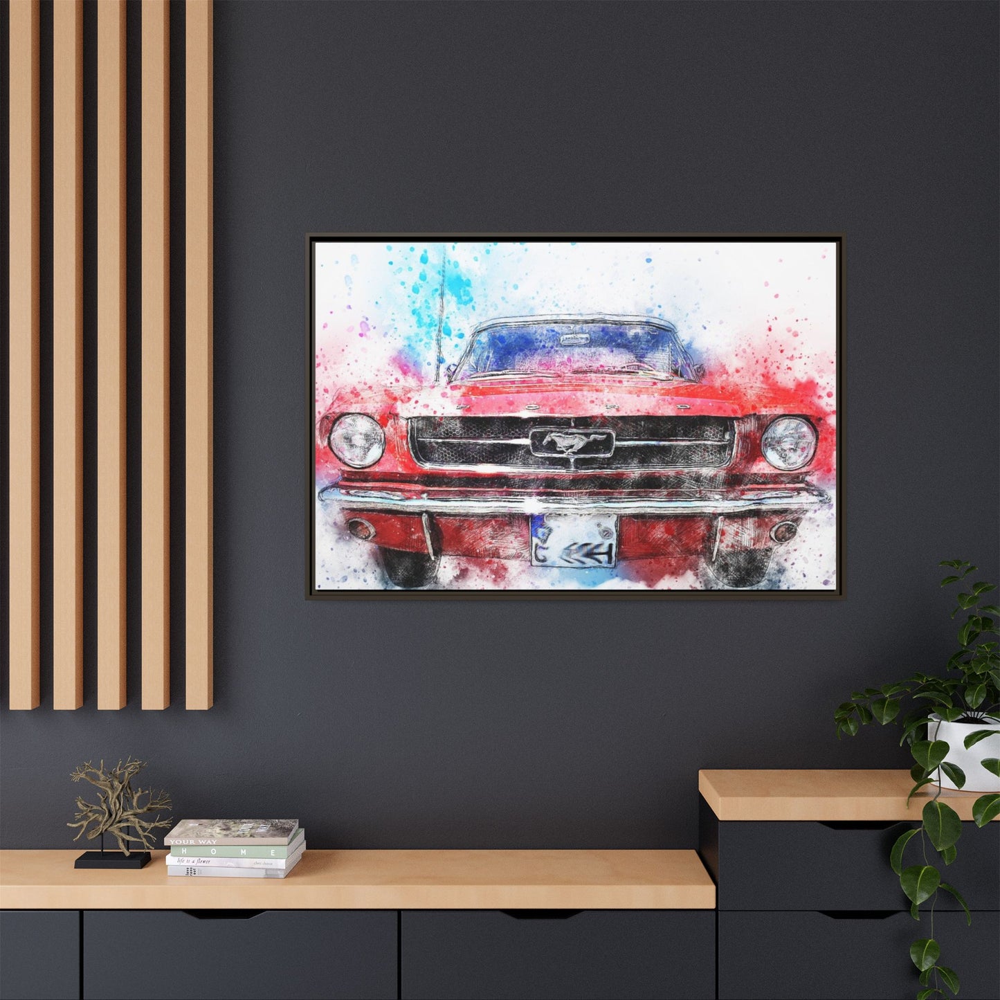 Matte Canvas, Framed Mustang Car