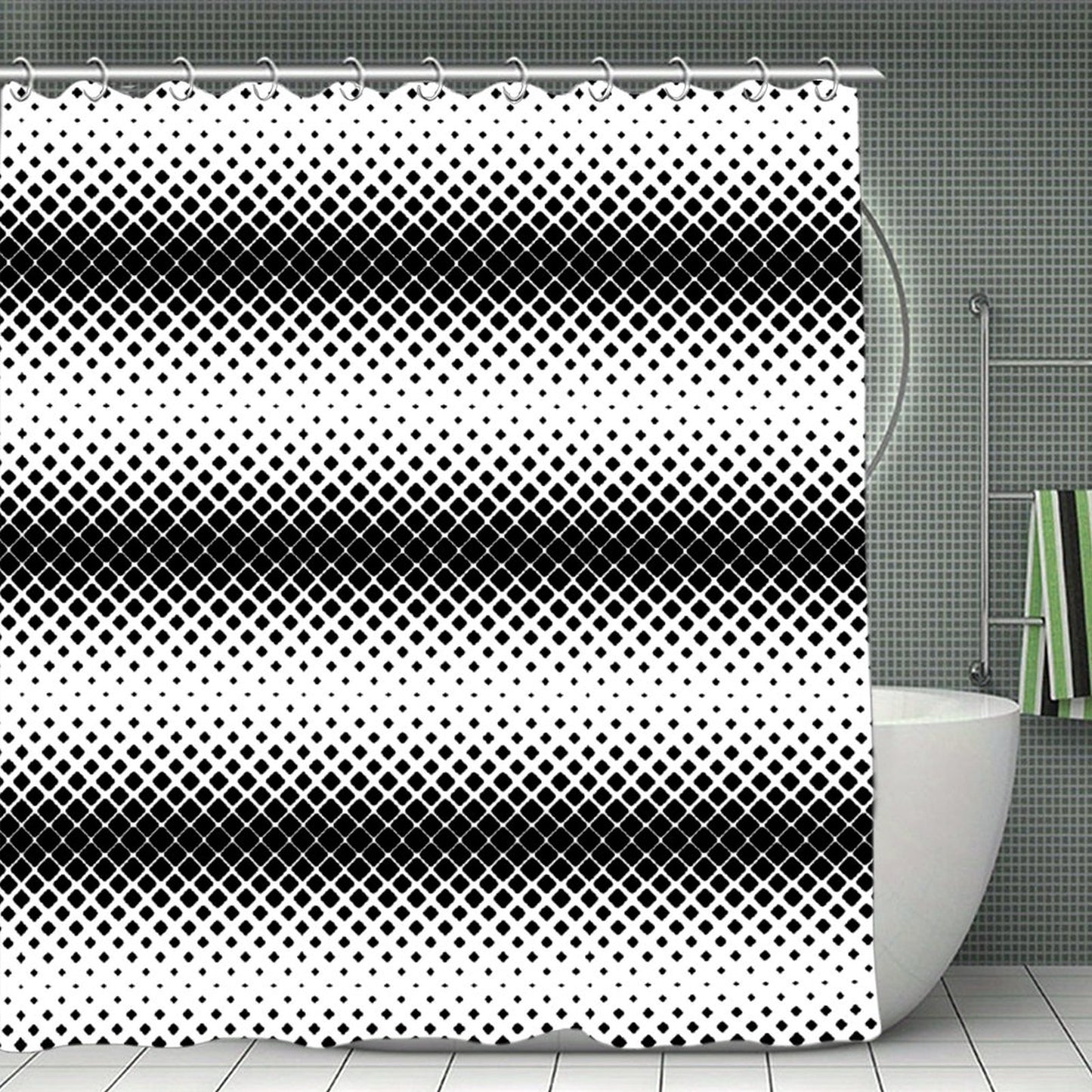 Waterproof Shower Curtain - Black and White