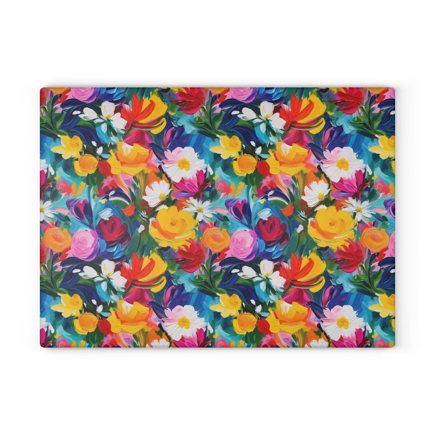 Floral Glass Cutting Board — Bright Watercolor Garden Kitchen Board