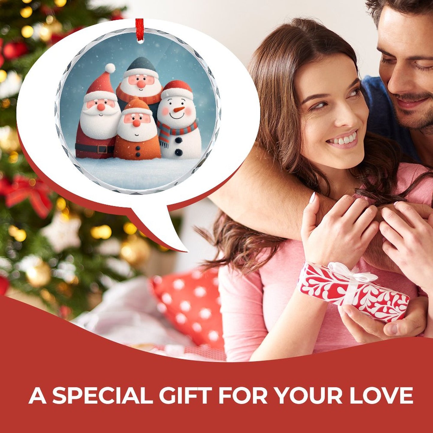 Glass Circular Ornament Pendant - Snowmen