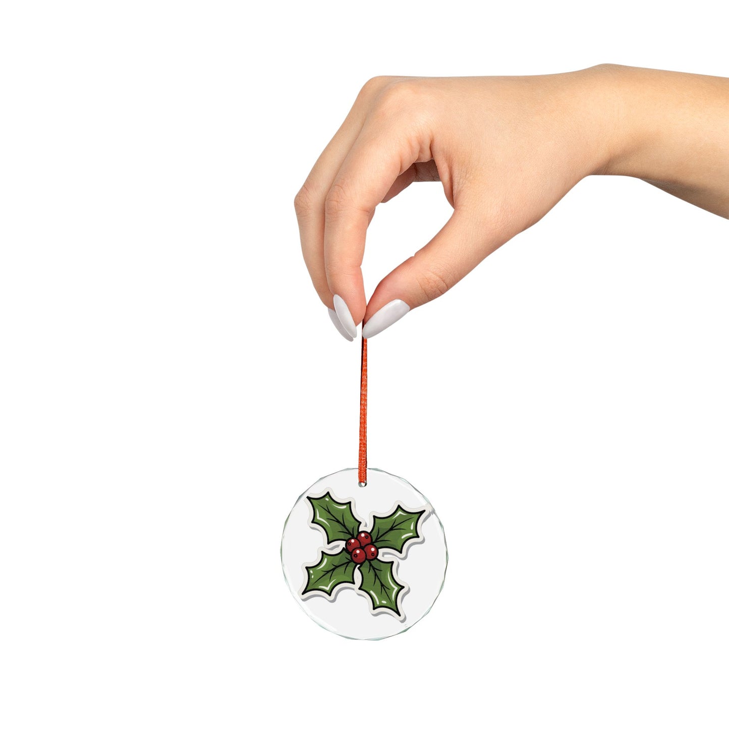 Crystal Glass Ornament — Festive Holly & Berries Christmas Tree Decoration